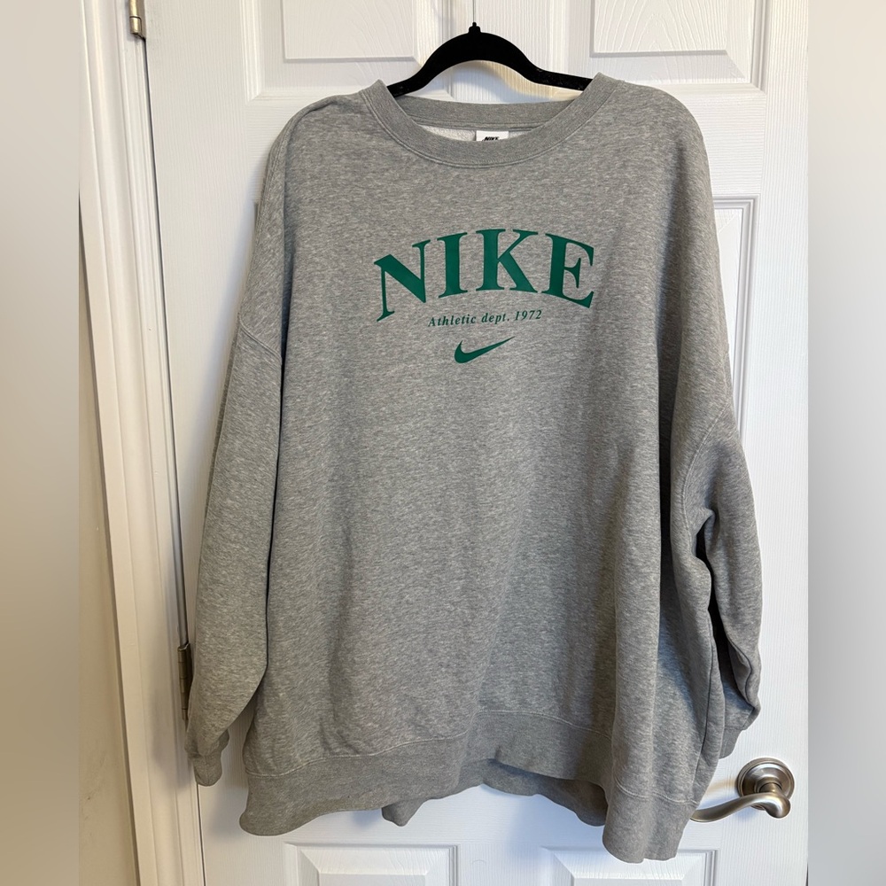 Nike Women's Gray Sweatshirt with Green Logo